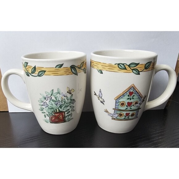 Thomson Pottery Birdhouse Mugs Vine Border Set of 4 - Picture 1 of 9